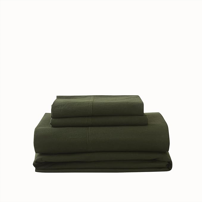 100% Cotton 6-Piece Queen Size 102" x 90" Bedding Set - Fitted Sheet, Flat Sheet & 4 Pillowcases with 17" Deep Pocket,Soft Breathable Bed Sheets for Cozy Sleep,Olive Green