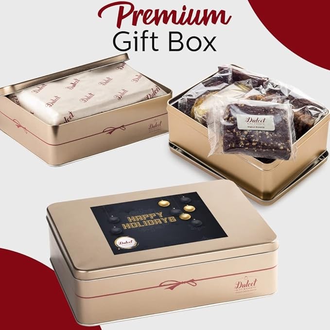 Dulcet Gift Baskets Happy Holiday Deluxe Bakery Mix of Assorted Cookies and Pastries with Decorative Teddy Bear for Women, Friend, College, Couples, Mom, Dad, Wife, Daughter, Him and Her.