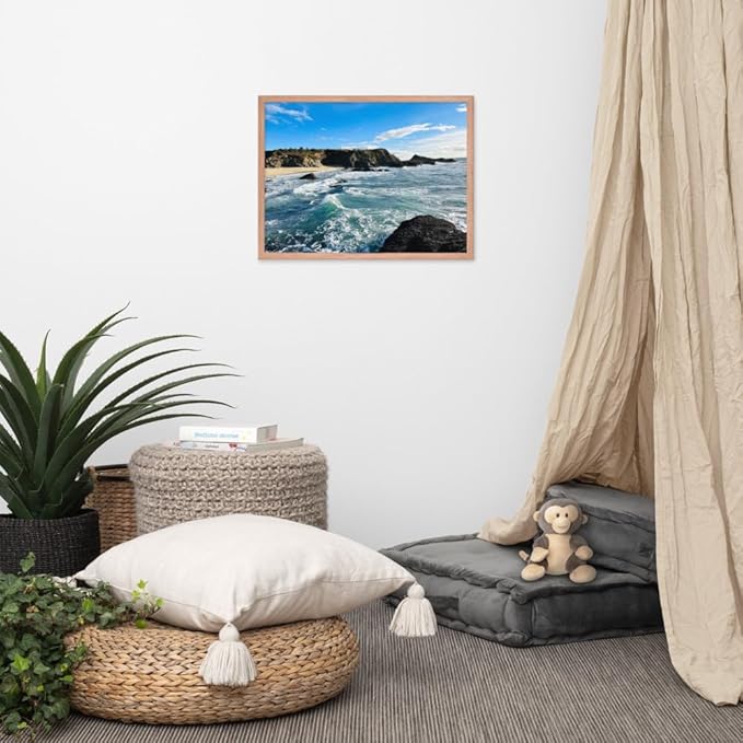 Bodega Bay Coastal Wall Art – Framed Ocean Photography Print – California Nature Landscape Poster – Seascape Decor for Living Room or Bedroom (18x24 inches) - Wooden Framed (Red Oak)
