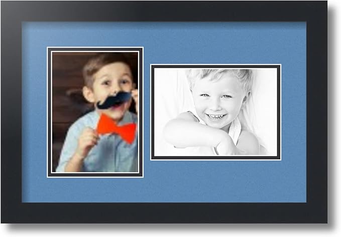 ArtToFrames Collage Photo Frame Double Mat with 2-5x7 inch Openings with Black Frame and Liberty Blue Top Mat