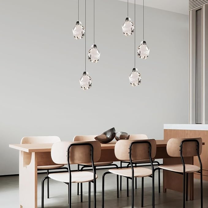 3 Lights Pendant Light Fixture, Cluster Crystal Pendant Lighting Chrome, Modern Dimmable Triple Pendant Chandelier for Kitchen Island, Dining Room