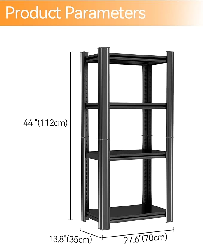 Tall Bookshelf with Open Shelves, Metal Office Book Shelf, Adjustable Organizer Bookcase, Standing Storage Organizer Shelf for Living Room (27.6" W*13.8" D*44" H)