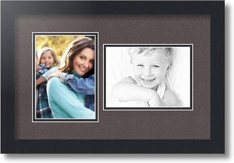 ArtToFrames Collage Photo Frame Double Mat with 2 - 5x7 Openings and Satin Black Frame