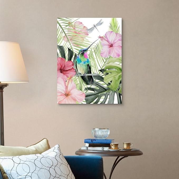 CANVAS ON DEMAND Hibiscus & Hummingbird II Canvas Wall Art Print by Jennifer Paxton Parker, Contemporary, Home Decor, Bird, Wildlife Artwork, 24" x32in