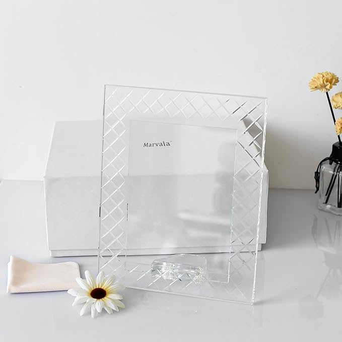 5''x 7'' Crystal Picture Frame for Wedding, Elegant Photo Frame for Home & Office Decor, Decorative Design for Tabletop Display, Includes Luxury Gift Box (5x7Inch)