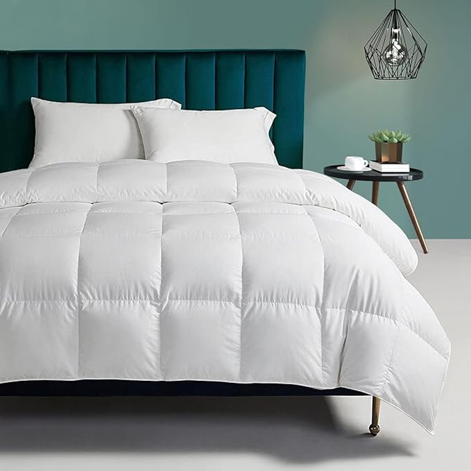 Organic Feather Down Comforter Oversized King Size, All Season Duvet Insert 100% Organic Cotton, Medium Warm Quilted Bed Comforter with Corner Tabs(120x98, White)