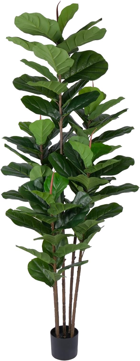 Faux Fiddle Leaf Fig Tree 6 FT - Artificial Ficus Tree with Tall Artificial Plants 69 Fiddle Leaves Greenery - Lifelike Fake Tree for Home Decor Living Room Indoor Outdoor