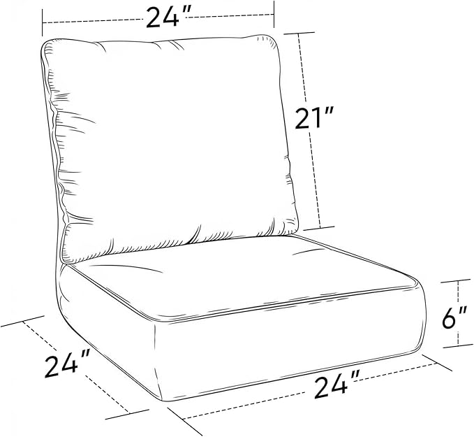 Patio Cushions for Outdoor Furniture - 24×24 Inches High Back and Deep Seating Outdoor Cushion for Patio Chairs Sofa Couch Loveseat Water Resistant(Blue/1 Set/No Button)