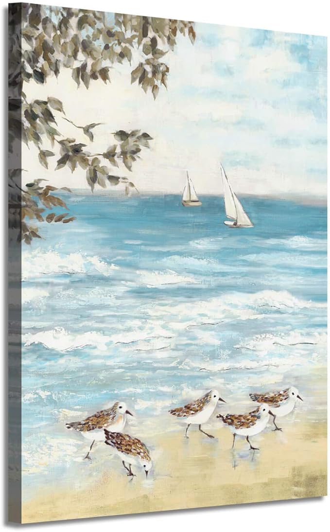 ARTISTIC PATH Ocean Abstract Artwork Coastal Picture: Sea Birds Graphic Art Print on Canvas Wall Art for Bedroom(11" W x 16" H, Multi-Sized)