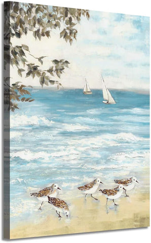 ARTISTIC PATH Ocean Abstract Artwork Coastal Picture: Sea Birds Graphic Art Print on Canvas Wall Art for Bedroom(11" W x 16" H, Multi-Sized)