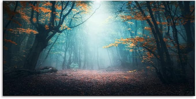 Foggy Forest Scenery Large Stretched Canvas Wall Art For Living Room Bedroom Home Decoration,Mordern Mystical Woods Print Picture Painting Decor Giclee Artwork,Gallery Wrapped Gift,Inner Frame(30x60)