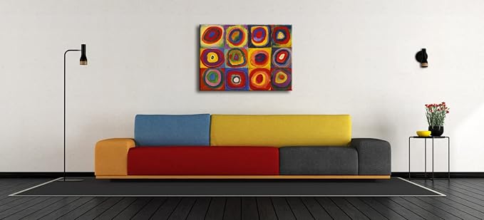 Wieco Art Squares with Concentric Circles Large Canvas Wall Art Print of Wassily Kandinsky's Famous Paintings Abstract Wall Art for Wall Decor Living Room Bedroom Home Decorations