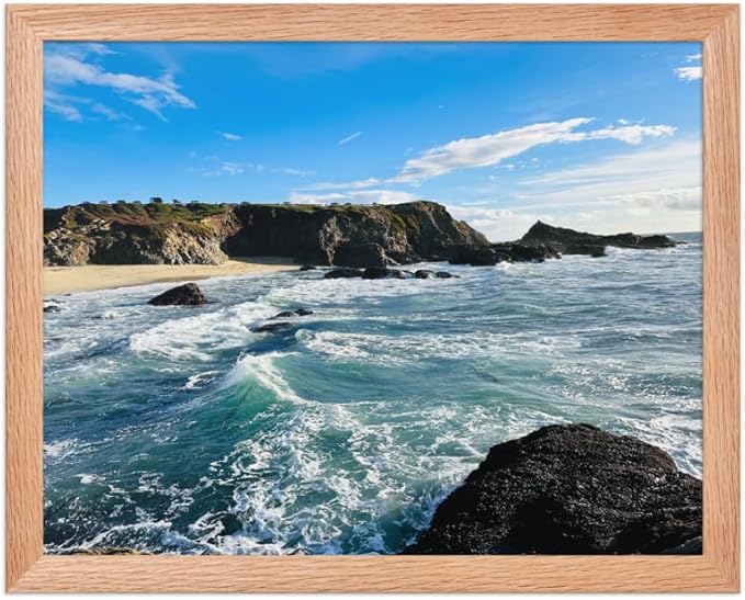 Bodega Bay Coastal Wall Art – Framed Ocean Photography Print – California Nature Landscape Poster – Seascape Decor for Living Room or Bedroom - (11x14 inches) - Wooden Framed (Red Oak)