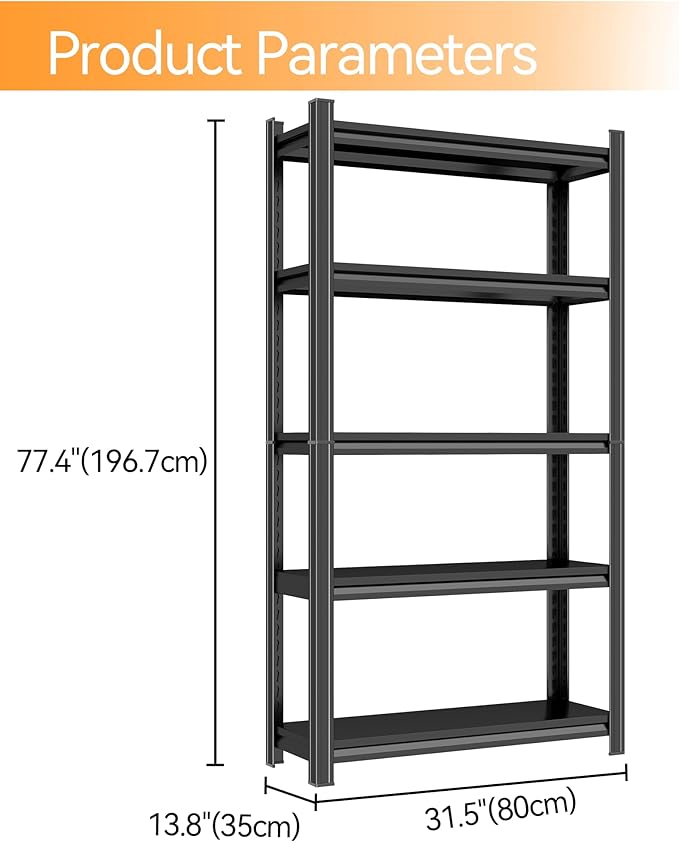 Tall Bookshelf with Open Shelves, Metal Office Book Shelf, Adjustable Organizer Bookcase, Standing Storage Organizer Shelf for Living Room (31.5" W*13.8" D*77.4" H)