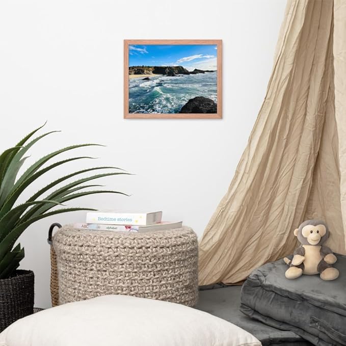Bodega Bay Coastal Wall Art – Framed Ocean Photography Print – California Nature Landscape Poster – Seascape Decor for Living Room or Bedroom - (11x14 inches) - Wooden Framed (Red Oak)