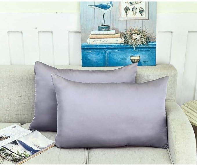 100% Mulberry Silk Pillowcases Set of 2 for Hair and Skin and Super Soft and Breathable Queen Size Nature Silk Pillowcases (Queen, Gray)