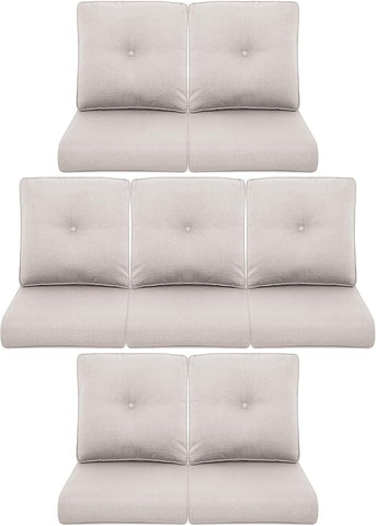 7-Piece Outdoor Patio Cushion Set - Fade & Water Resistant with Removable Olefin Cover, 22x24x4 Inch Memory Foam Cushions for Wicker Sectional Sofa – Beige/Buckle