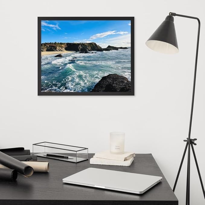 Bodega Bay Coastal Wall Art – Framed Ocean Photography Print – California Nature Landscape Poster – Seascape Decor for Living Room or Bedroom (16x20 inches) - Wooden Framed (Black)