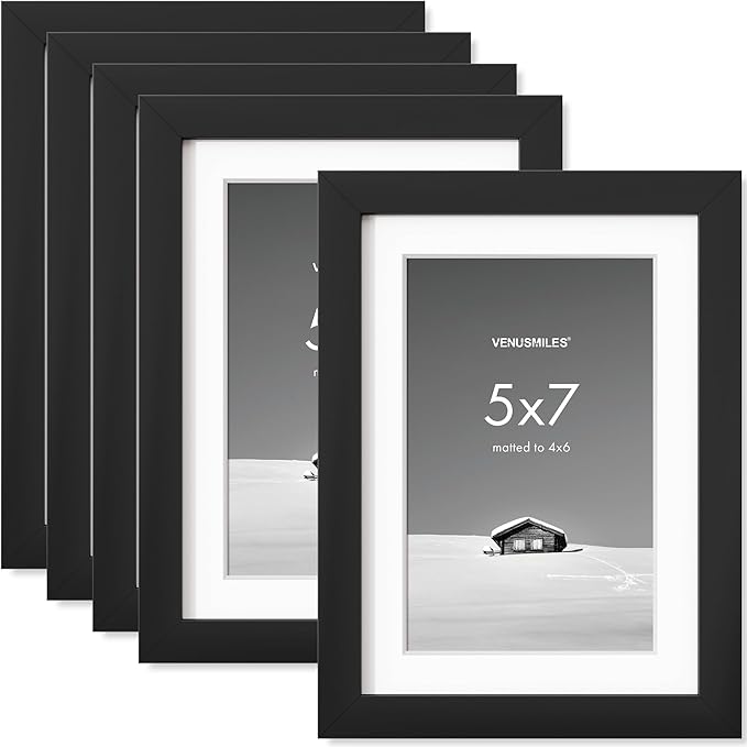 5x7 inch Picture Frame, 5x7 Photo Frames with 4x6 Removable Mat - High Definition Plexiglass - Vertical and Horizontal Display - Wall Hanging Frame - Black, 5 Pack