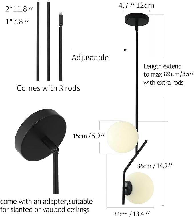 SeeU Modern Style Pendant Light Fixture Globe Chandelier Black Hanging Light Fixture Hanging Light Fixture for Kithchen Island Dinning Room Bedroom