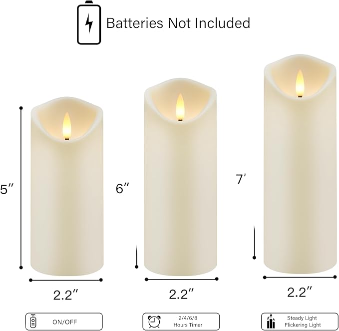 Flickering Flameless Candles, Battery Operated Acrylic LED Pillar Candles with Remote Control and Timer,Set of 9 (Ivory)
