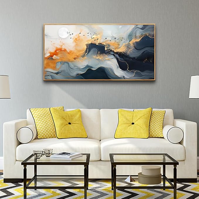 MHARTK66 Canvas Wall Art For Living Room Wood Framed Boho Wall Decor Bedroom Office Large Wall Decorations Minimalist Abstract Ink Wall Painting Framed Prints Pictures Artwork Hotel Room Home Decor
