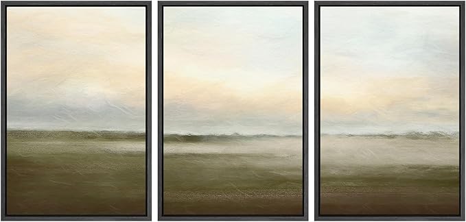 SIGNWIN Framed Canvas Print Wall Art Set Pastel Sunset Country Farmland Landscape Nature Abstract Illustrations Decorative Nordic Rustic for Living Room, Bedroom, Office - 24"x36"x3 Black
