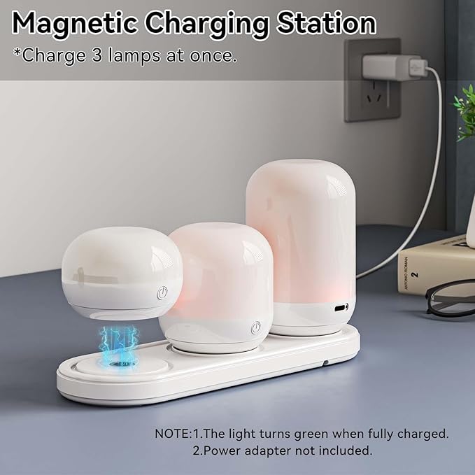 SUNMORY Rechargeable Night Light, Table Lamp for Bedroom, Dimmable Bedside Lamp with Magnetic Charging Station, Small Nightstand Lamp, LED Lights with 12 RGB Colors, Timer & Remote Control