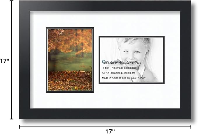 ArtToFrames Double-Multimat-106-61/89-FRBW26079 Collage Photo Frame Double Mat with 2-5x7 Openings and Satin Black Frame, Super White, 2-5x7