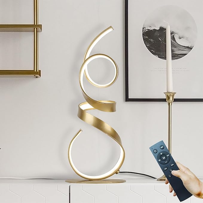 20W 2700LM 3 Colors Dimmable with Remote LED Art Table Lamp 21.6 Inch Height with Touch Switch for Living Room,Bedroom(Gold)