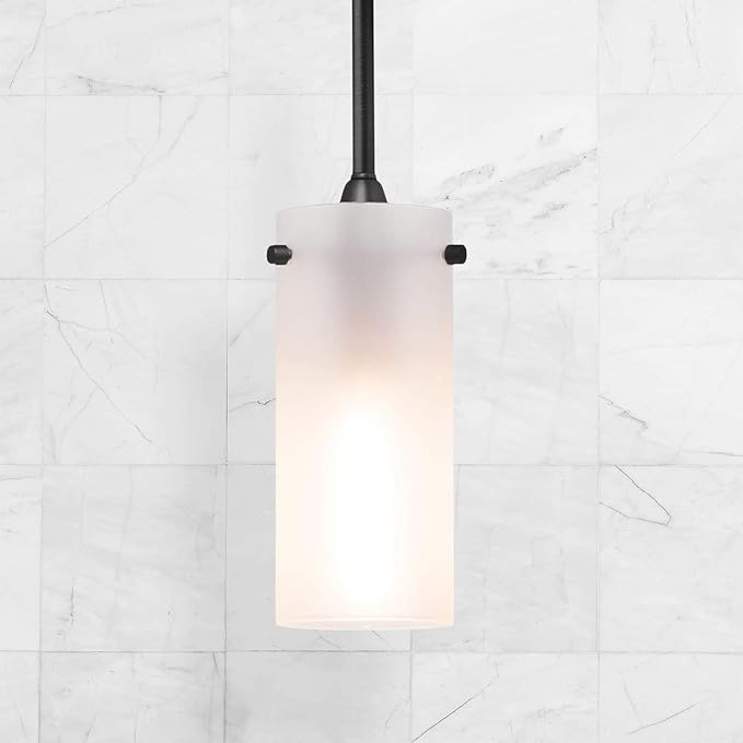 Linea di Liara Effimero Modern Matte Black Pendant Light Fixtures Over Kitchen Island Sink Lighting Ceiling Hanging Farmhouse Mini Metal Industrial Pendant Lighting Small Frosted Glass Shade