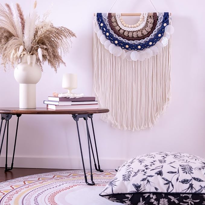 Remmdan Boho Macrame Wall Hanging: Colorful Macrame Decor with Capiz Shells, Bohemian Wall Art Decoration for Living Room Bedroom, Farmhouse, Apartment