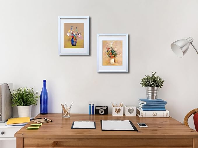 11x14 Picture Frame Set of 2 Made of Solid Wood Photo Frames with Real Glass for Pictures 8x10 with Mat or 11x14 Without Mat, Wall Mounting or Tabletop display Photo Frames in White