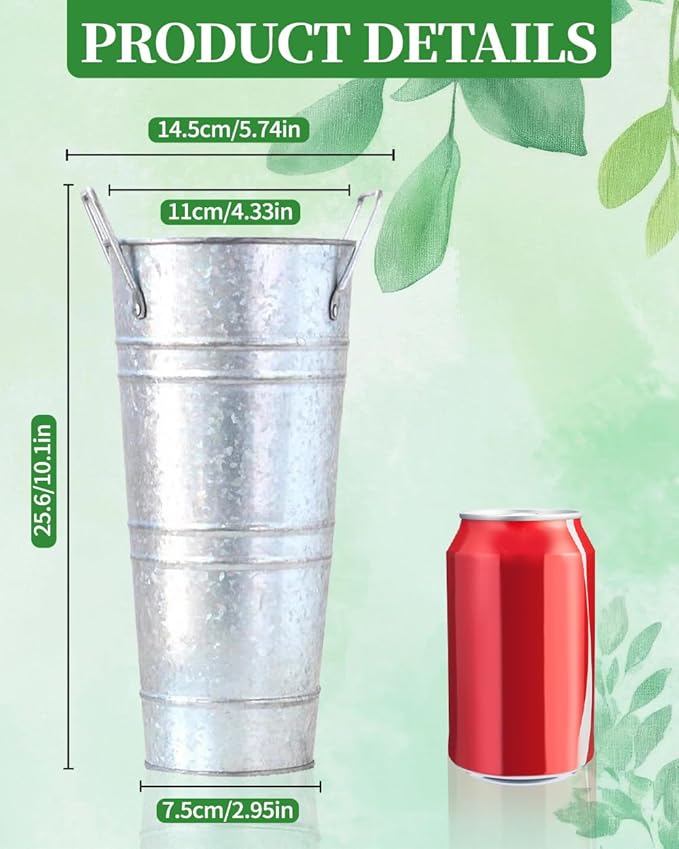 12 Inch Galvanized Flower Buckets - 8 PCS Galvanized Metal Vases for Flowers Tin Flower Holders for Home Decor Wedding Centerpieces Indoor Outdoor Use