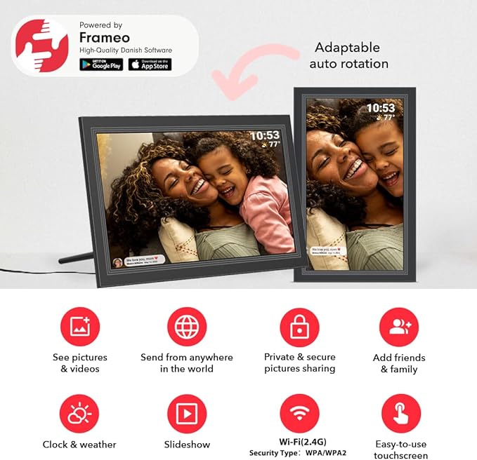 FRAMEO Digital Picture Frame- 15.6inch Digital Photo Frame with 1920 * 1080 IPS Touch Screen HD Disply,Built-in 32GB Storage,Wall-Mounted,Digital Frame Share Photos and Videos via Frameo App