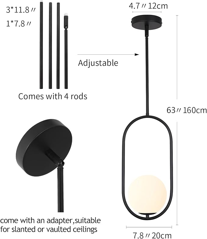 SeeU Modern Pendant Lighting One Light Chandelier Globe Black Pendant Light Indoor Hanging Light Fixture for Kithchen Island Dinning Room Bedroom