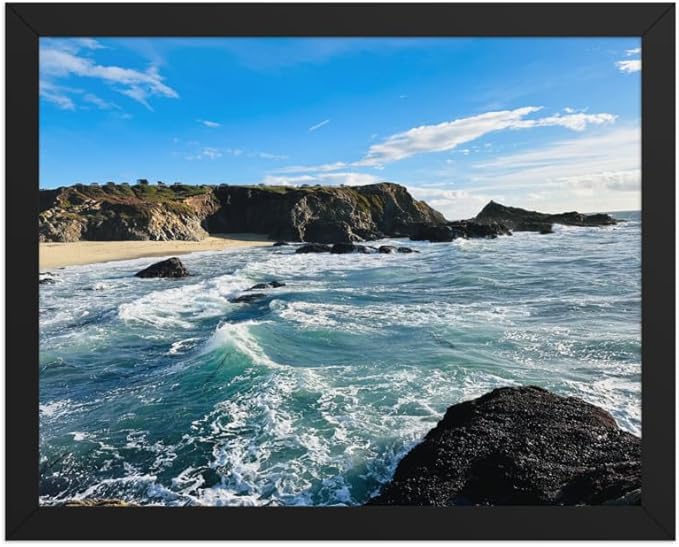 Bodega Bay Coastal Wall Art – Framed Ocean Photography Print – California Nature Landscape Poster – Seascape Decor for Living Room or Bedroom (11x14 inches) - Wooden Framed (Black)