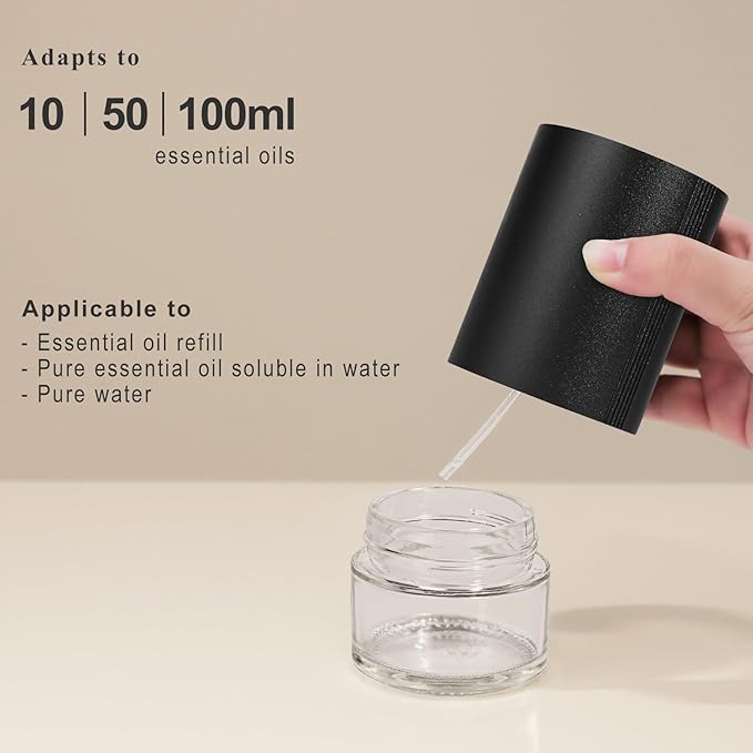 Essential Oil Diffuser, Waterless Scent Diffusers for Home, 100ml Capacity Atomizing Humidifier, Rechargeable Air Freshener Machine with 7-Color Ambient Light for Bathroom Car Office (Black)