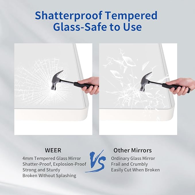 WEER White Bathroom Mirror 24X36 Inch, Rounded Rectangle White Metal Frame Mirror, Matte White Bathroom Vanity Mirror with Tempered Glass, Anti-Rust, Hangs Horizontally or Vertically