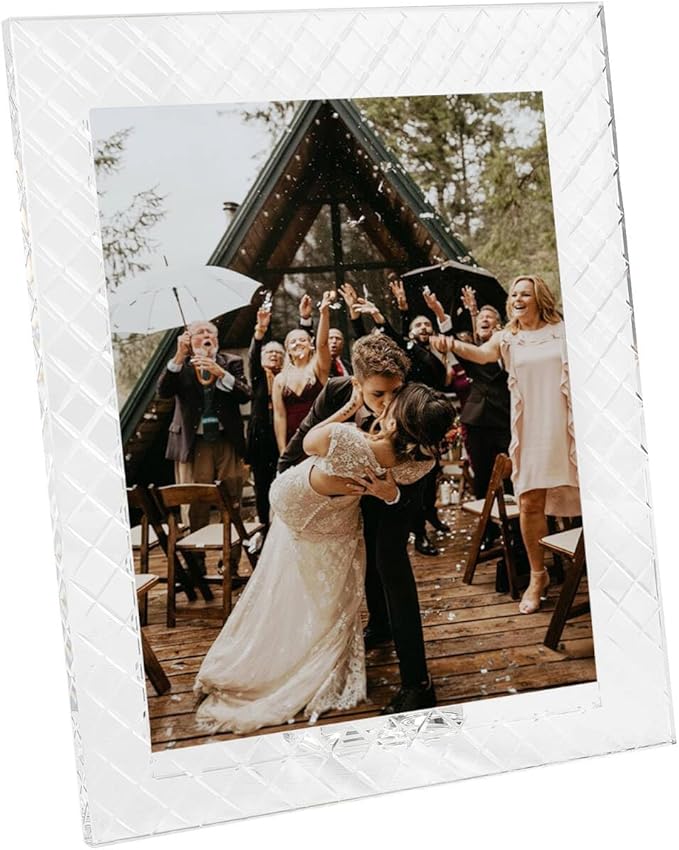 8''x 10'' Crystal Picture Frame for Wedding, Elegant Glass Photo Frame for Home & Office Decor, Decorative Design for Tabletop Display, Includes Luxury Gift Box (8x10inch)