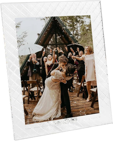 8''x 10'' Crystal Picture Frame for Wedding, Elegant Glass Photo Frame for Home & Office Decor, Decorative Design for Tabletop Display, Includes Luxury Gift Box (8x10inch)
