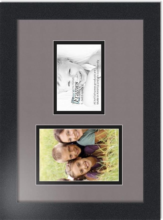 ArtToFrames Collage Photo Frame Double Mat with 1 - 3.5x5^ 4x6 Openings and Satin Black Frame
