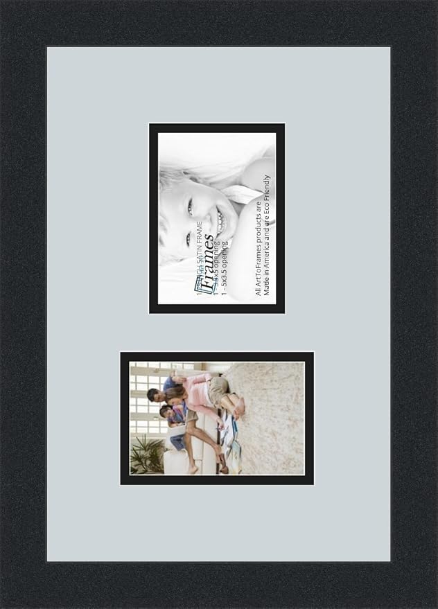 ArtToFrames Collage Photo Frame Double Mat with 2 - 3.5x5 Openings and Satin Black Frame