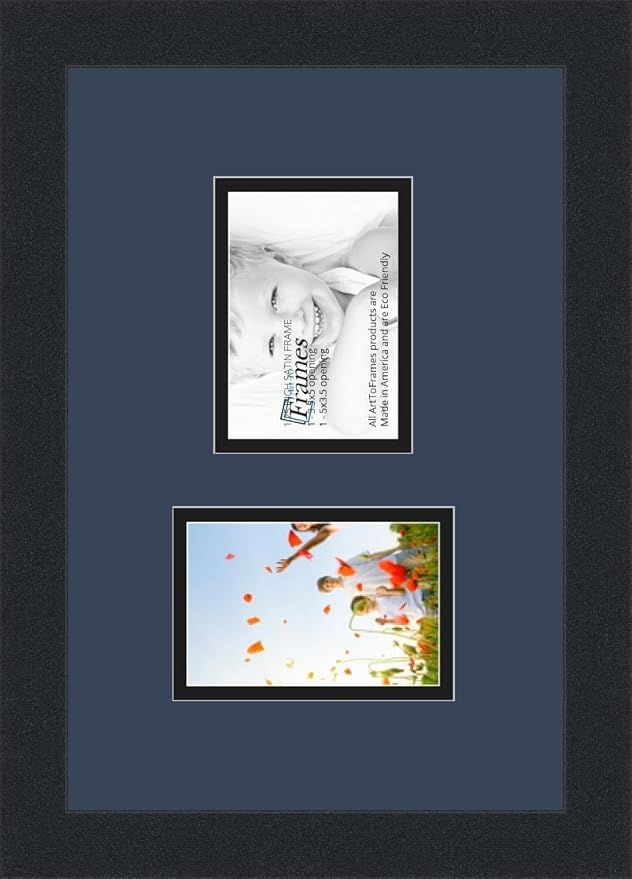ArtToFrames Collage Photo Frame Double Mat with 2 - 3.5x5 Openings and Satin Black Frame