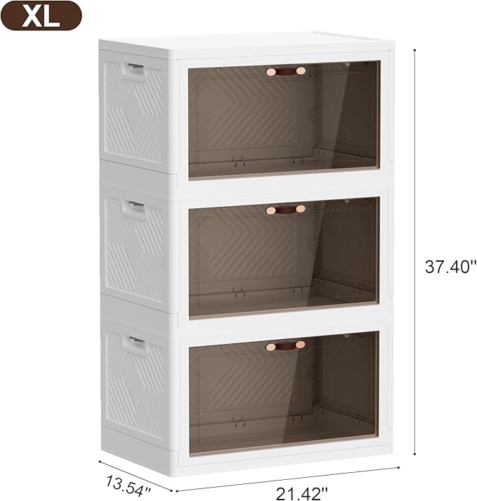 JOYMOOP Closet Organizers and Storage – 148.8 Qt Collapsible Storage Bins with Lid (3-Tier, 3 x 12.4 Gal) – for Clothes, Books & Household Items