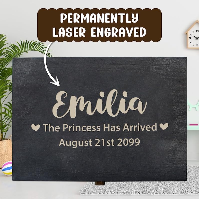 Personalized Baby Memory Box for Keepsakes Custom Engraved Wooden Newborn Gift Box with Lid - Baby Shower Gifts for Boys Girls Keepsake Chest - Storage Boxes for Photos Milestones First Year Treasures