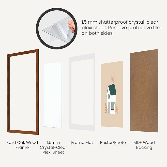 Opposite Wall - Set of 2-5x7 in - Dark Solid Oak Wood Picture Frames with Mat - Wall Hanging & Tabletop Photo Frame - Pictures Display 4x6 with Mat, 5x7 without - Office, Gallery & Home Decor