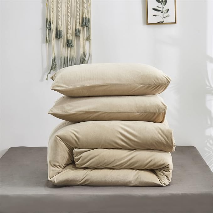 Luxlovery Cream Coffee Velvet Comforter Queen Khaki Flannel Bedding Minimalist Bedding Solid Dark Champagne Blanket Quilts Heavyweight Winter Taupe Color