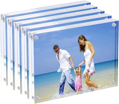 AMEITECH 5x7 Acrylic Photo Frame, Magnetic Picture Frames, 10 + 10MM Thickness Stand in Desk Table, Clear (5 Pack)