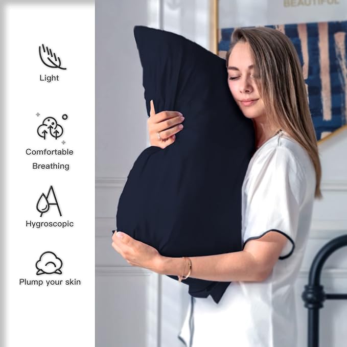 Silk Pillowcase for Hair and Skin,Soft,Breathable and Sliky 100% Standard Size Pillow Cases Set of 2,Both Sides Natural Mulberry Silk Pillowcases with Hidden Zipper(Standard Size 20"X 26",2pcs)